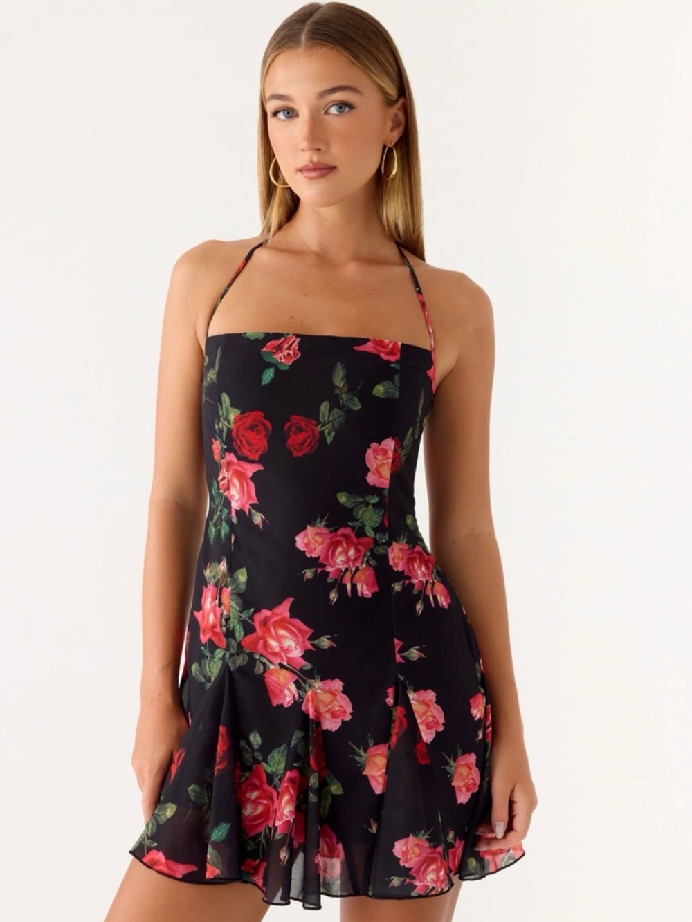 Peppermayo black red floral mini dress